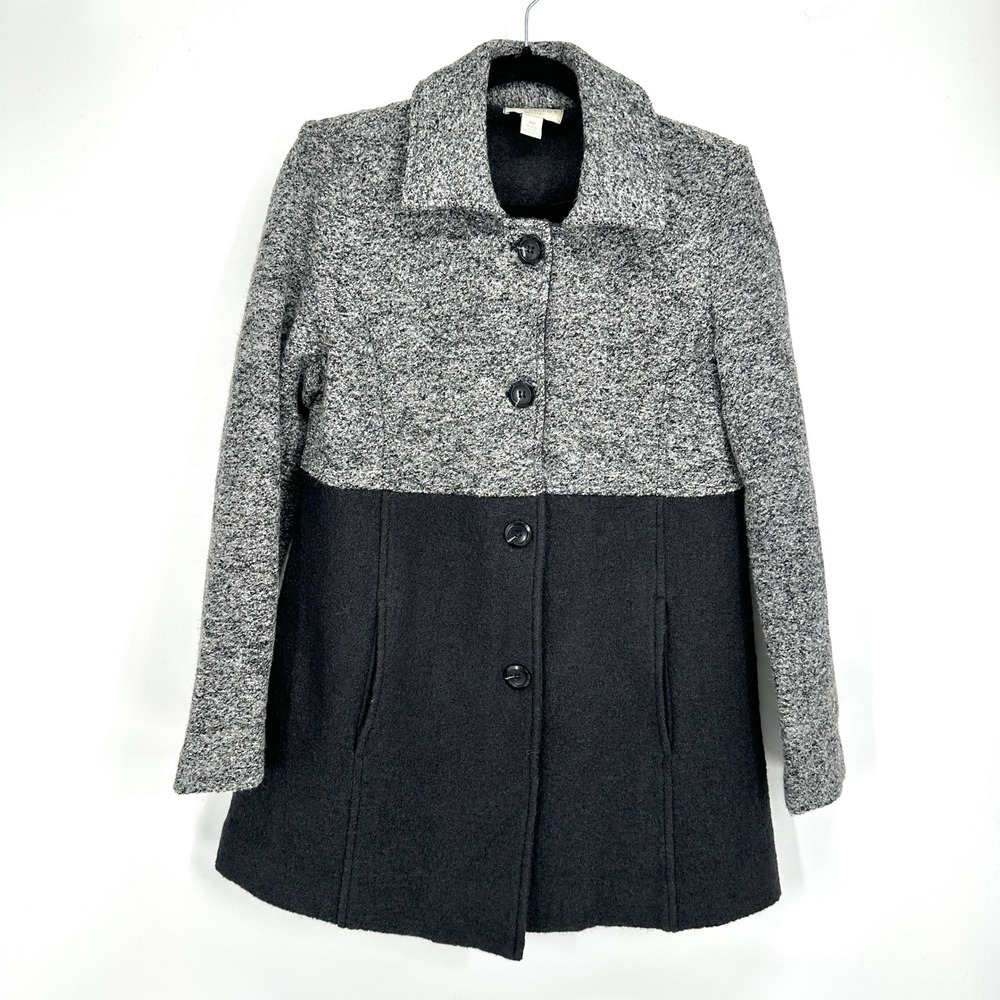 Appleseed's Colorblock Wool Blend Coat Gray Black‎ 4P Women's Petite Academia